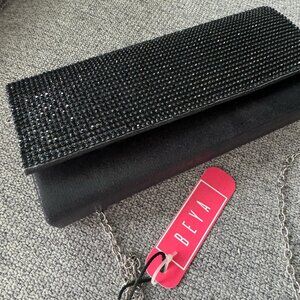 Clutch Bag Color Black with Silver Tone Chain
